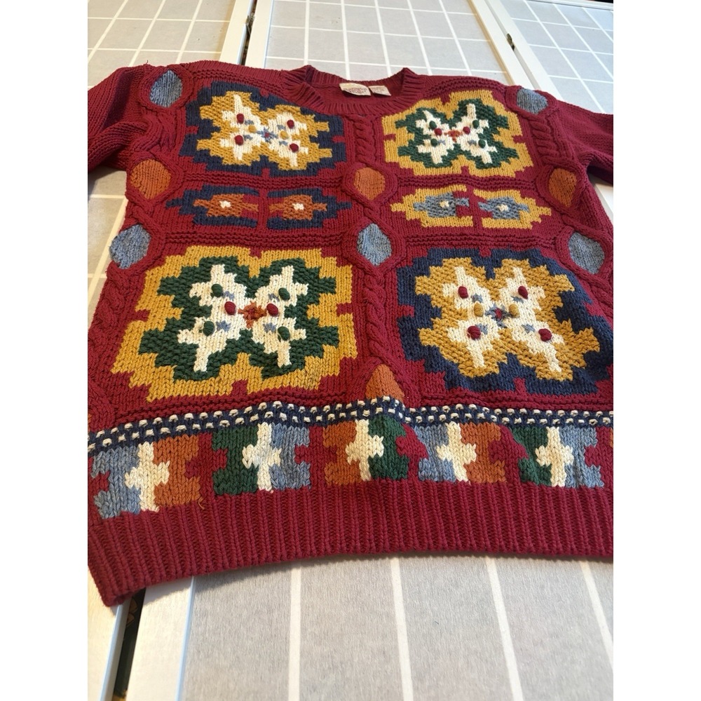 Vintage 80s Huntington Ridge Sweater Womens Medium Red Ramie Knit Geometric - Picture 5 of 10